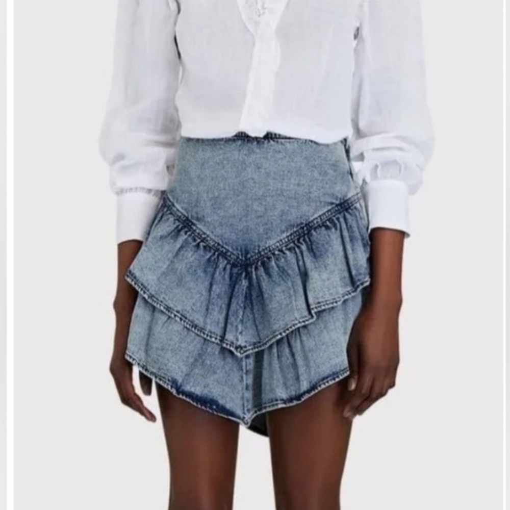 Mother Denim The Ruffle Raw Edge Mini Skirt